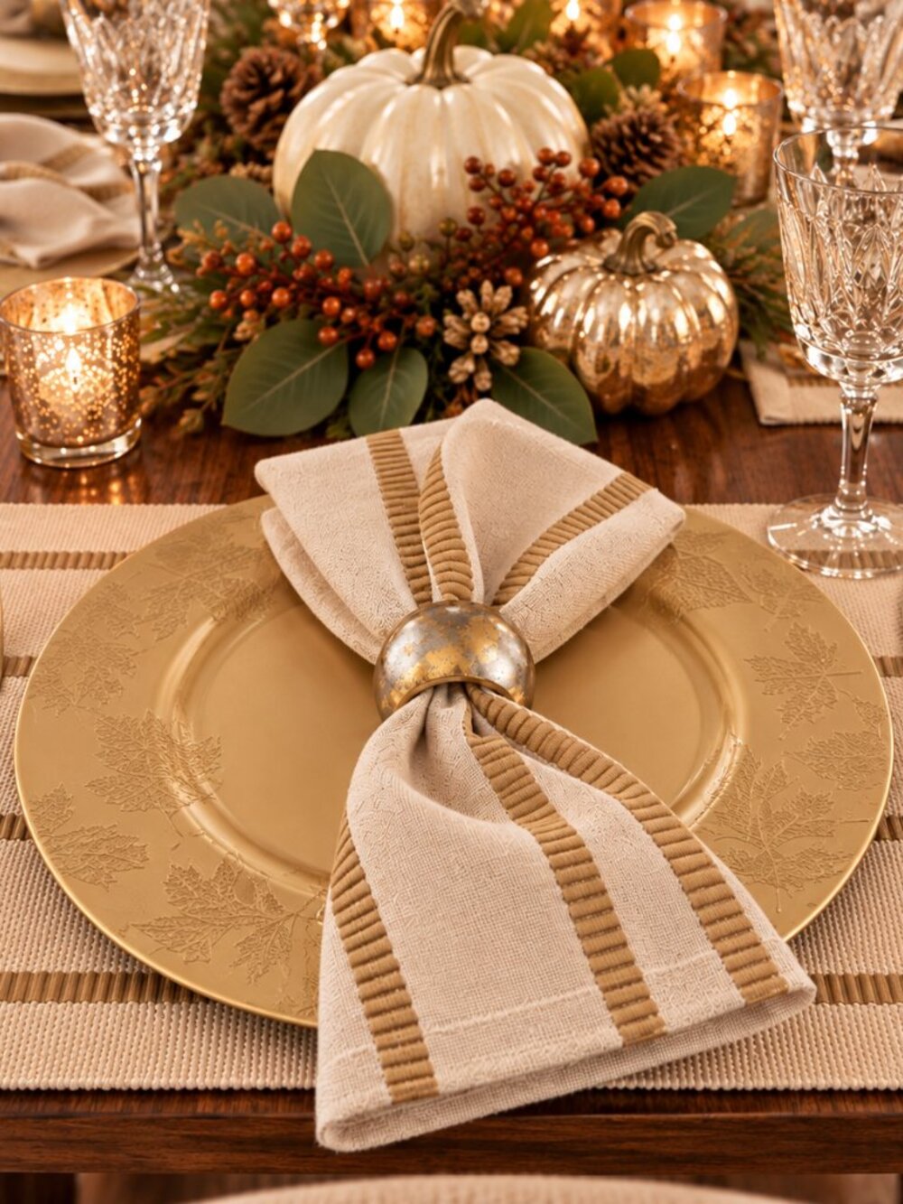 Curated Autumn Golden Luxe Table Set - 4 Place Settings (16 Pcs total)